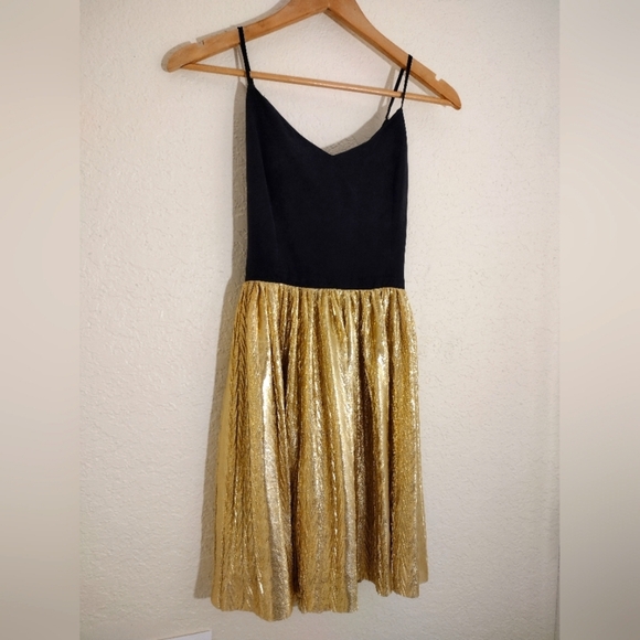 Amanda Uprichard Black and Gold Spaghetti Strap Dress - Picture 3 of 8